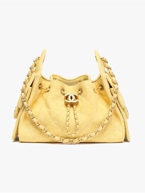 CHANEL 25 Yellow Suede Calfskin Bag with Gold Chain